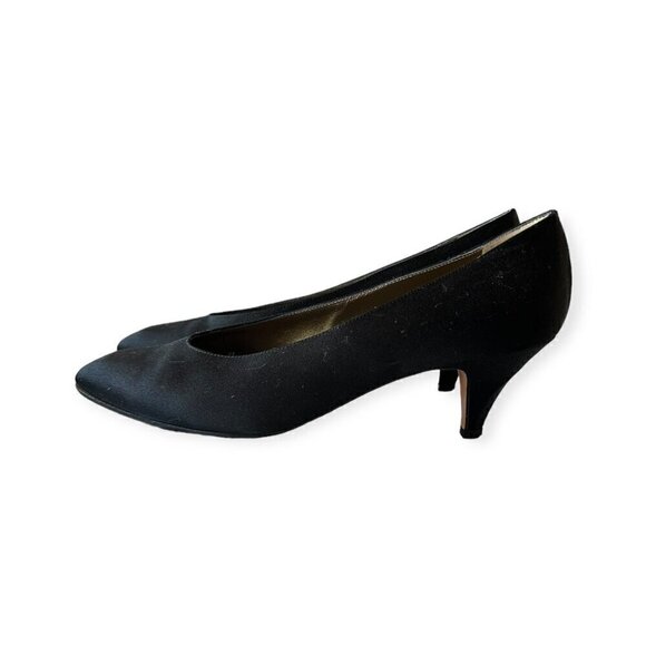 Yves Saint Laurent Vintage 80s Black  Satin Pumps, Size 7 1/2, Made in Italy - Picture 4 of 12